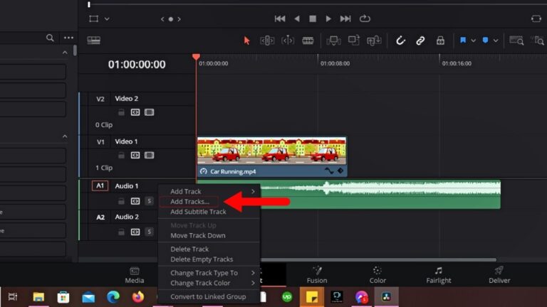 davinci resolve add audio track to video